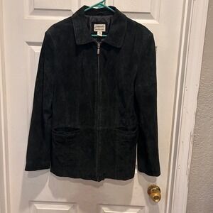 St Johns Bay Womens Washable Suede Leather Black Jacket Full Zip XL‎ Pockets
